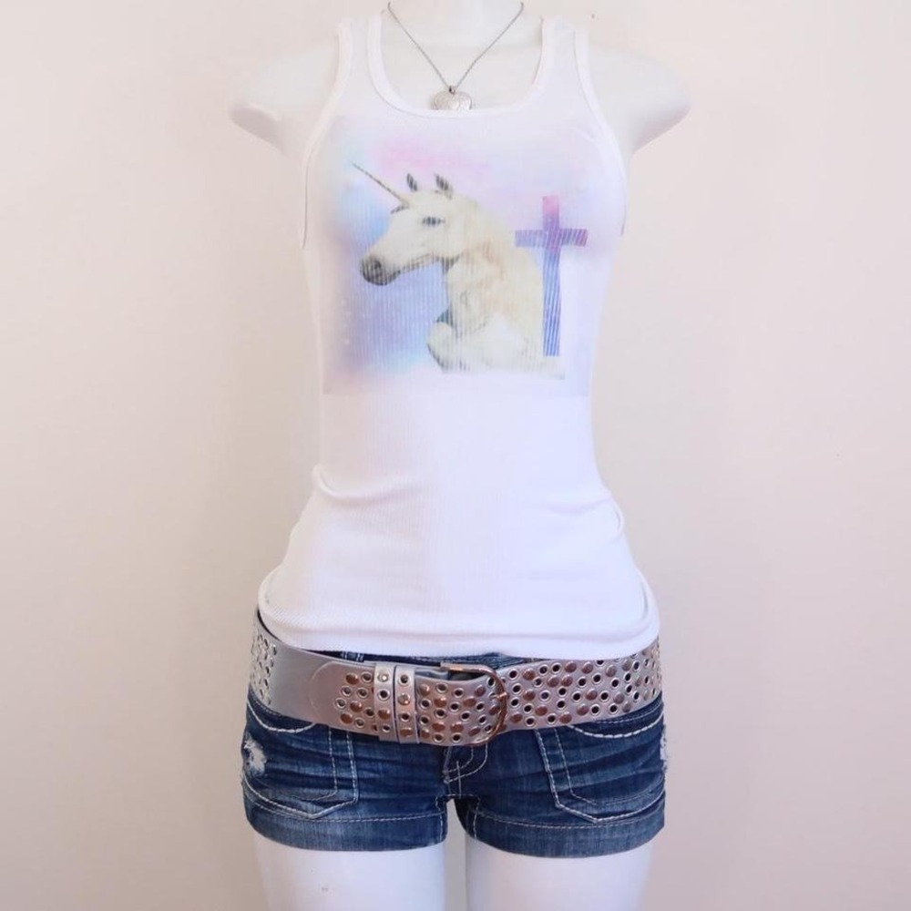 y2k unicorn galaxy tank white ribbed graphic baby tee